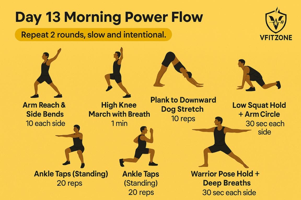 "Day 13 Power Flow – Reclaim your energy in 6 minutes with this mindful full-body movement routine.