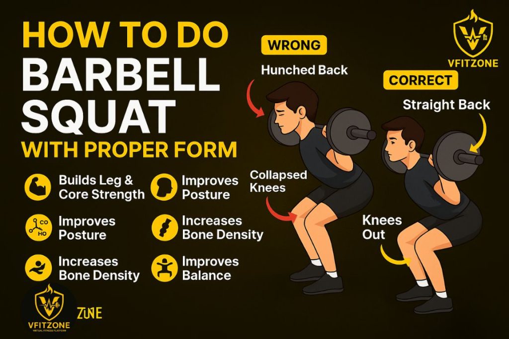 🏋️‍♂️ How to Do Barbell Squats with Proper Form – Step-by-Step VfitZone Guide