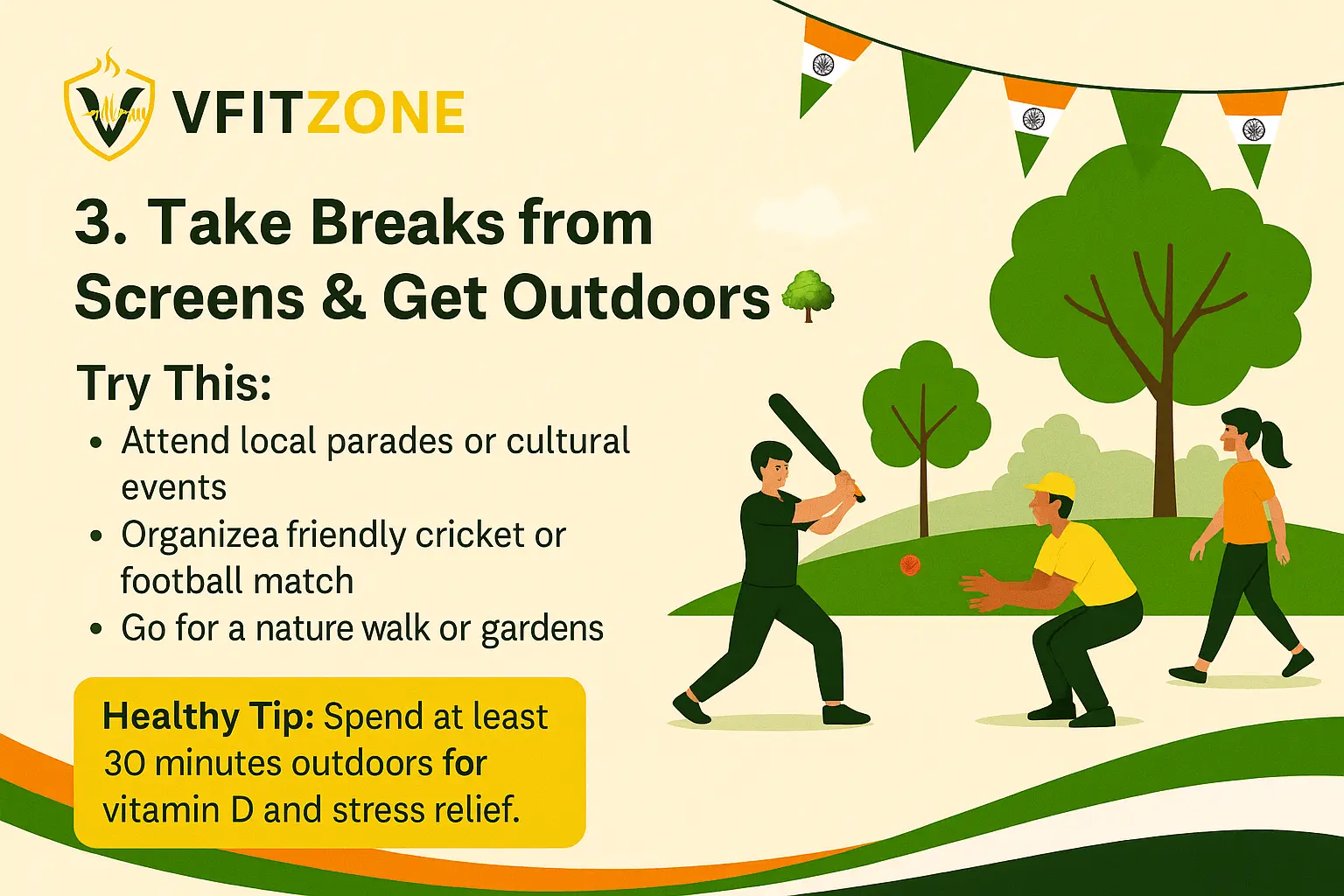 VfitZone advises spending Independence Day outdoors – attend events, play sports, or take nature walks to improve health and mood.